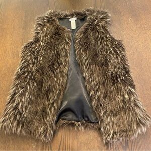 Cache Brown Gray Faux Fox Fur Vest